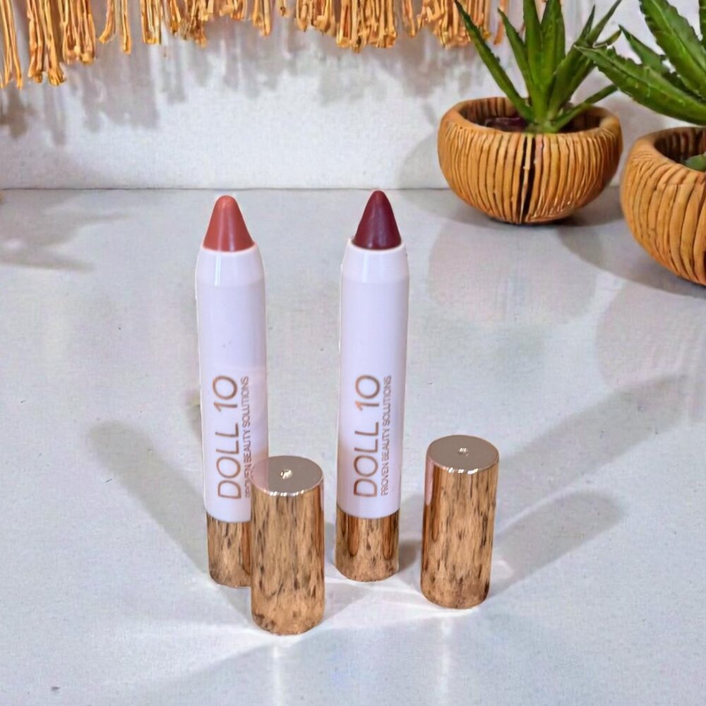 DOLL 10 NEW Lip Crayon Bundle X2 Full Size Stay Strong & I Can Shades